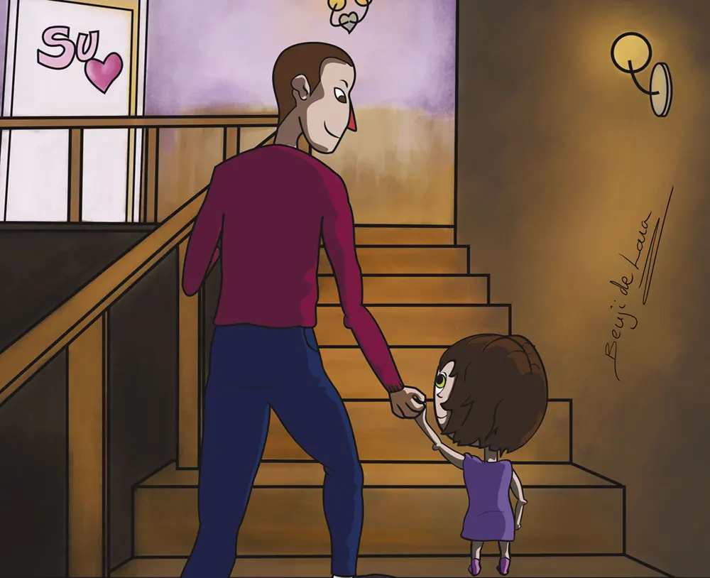 Un papá y su hijita antes de dormir